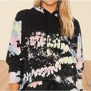 Daydreamer X Revolve Black Multi Color Pop Shrunken Short Hoodie Sz M made USA